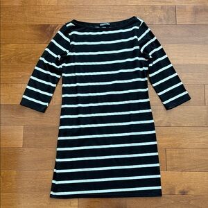 Soprano Black and White Striped Boatneck Midi Dress